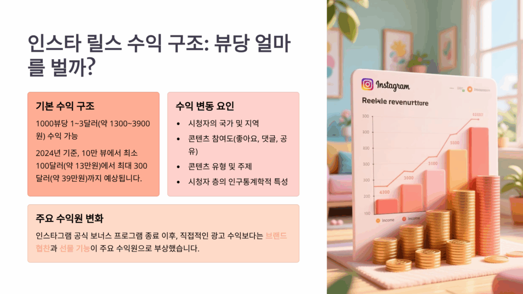 릴스 수익을 플랫폼 기능 협찬 제휴 판매 간접수익으로 구분한 표