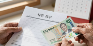 2026년 달력과 기초연금 신청 서류를 손에 든 모습을 담은 생활 이미지
