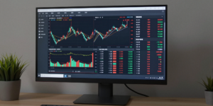 주식, ETF, 펀드의 가격 변동을 보여주는 디지털 금융 대시보드와 달력이 강조된 모습