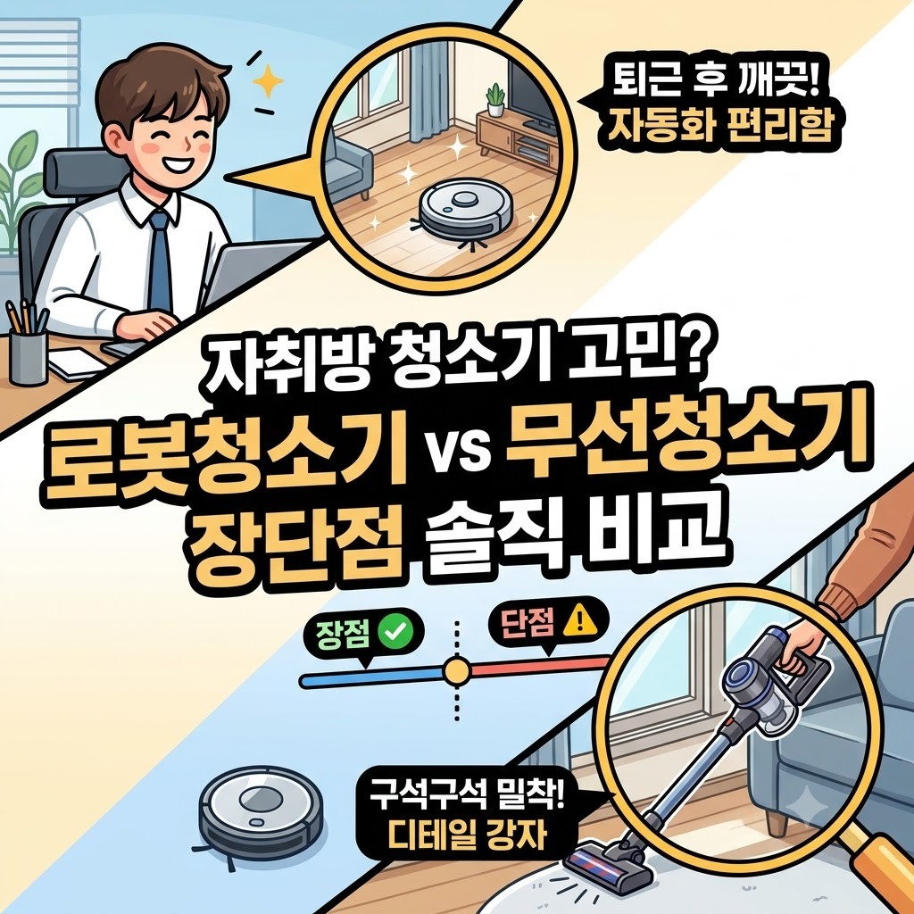 로봇청소기 먼지통을 비우거나 브러시를 청소하는 모습